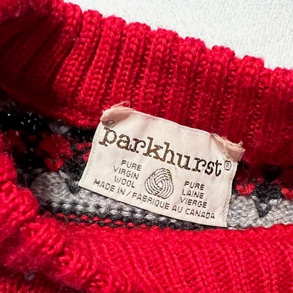 Vintage Parkhurst Pure Virgin Wool Red Sweater Made In Canada Woolen Clothing - Picture 4 of 9